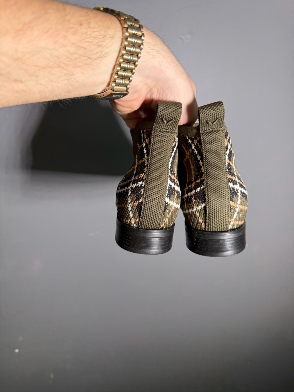 Vivaia Ryan Square-Toe Slip-On Chelsea Boots Dark Olive Lined Plaid Size EU 35 - Picture 5 of 8